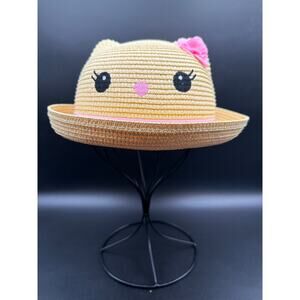 Adult Kitty Cat Straw Fedora Hat Pink Bow Ears 57cm Medium 7" Kawaii Sun Hat